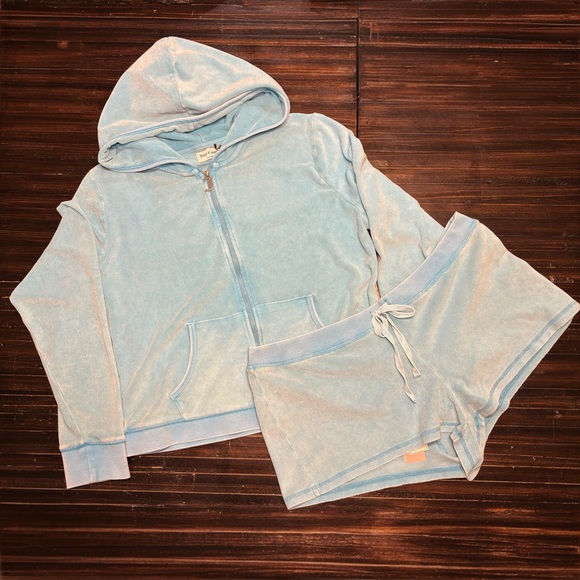 JUICY COUTURE Big Bling Terry Track Suit Jacket and Shorts in Wave Size XL NEW - Picture 11 of 17